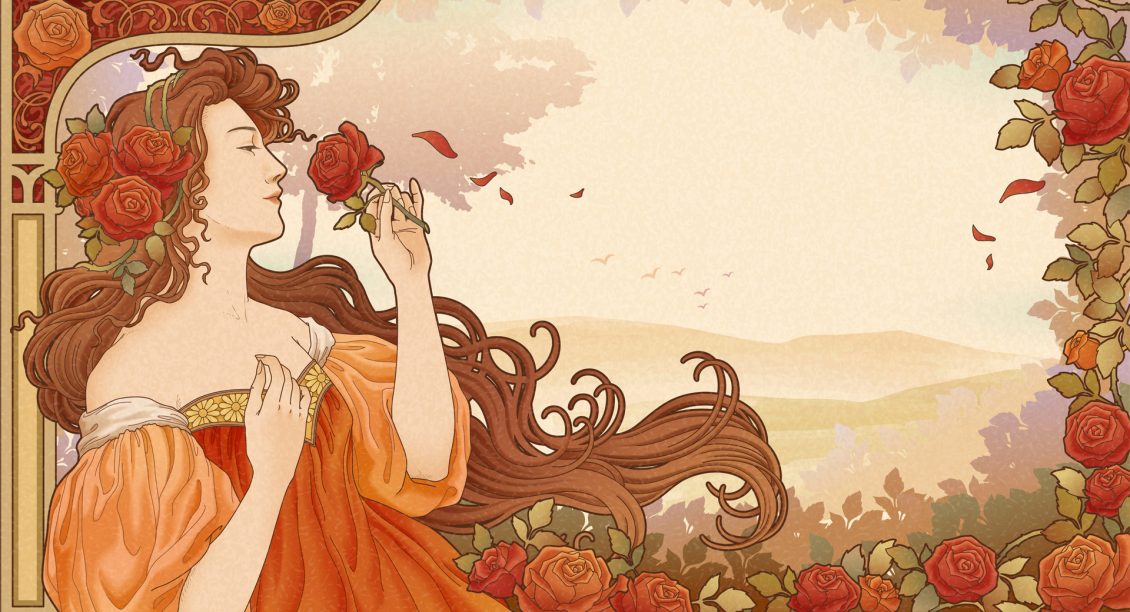 Illustration Mucha style art nouveau